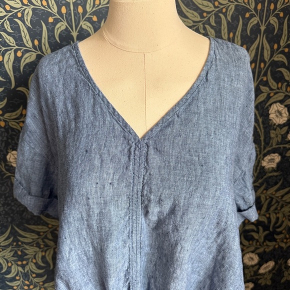 Charter Club Luxury Linen Front Tie Blue Lagenlook Top - Picture 2 of 10